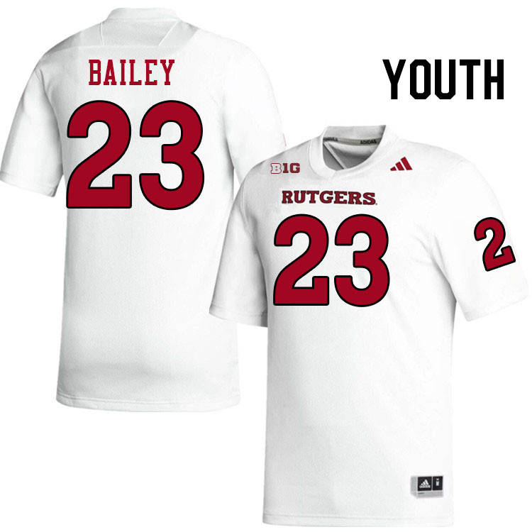 Youth #23 Wesley Bailey Rutgers Scarlet Knights 2024 College Football Jerseys Stitched-White